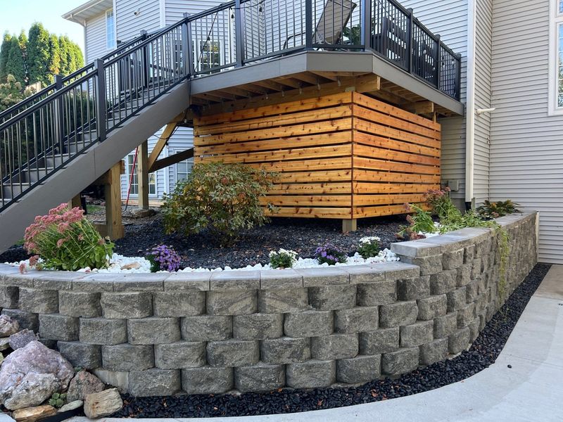 Patio and retaining wall with cedar accent